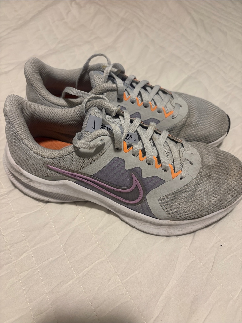 Nike Downshifter Running Shoes with Purple Swoosh and Orange Accents